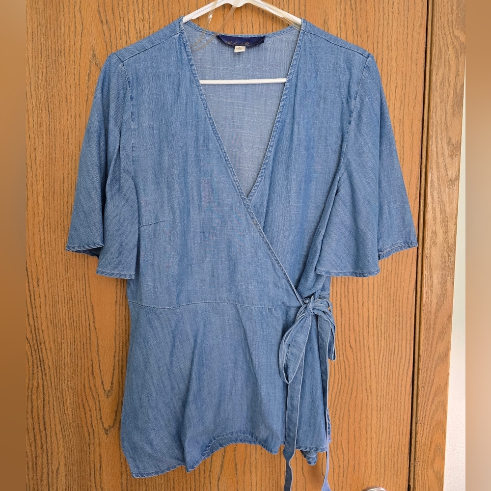 Blue Rain Denim Wrap Blouse